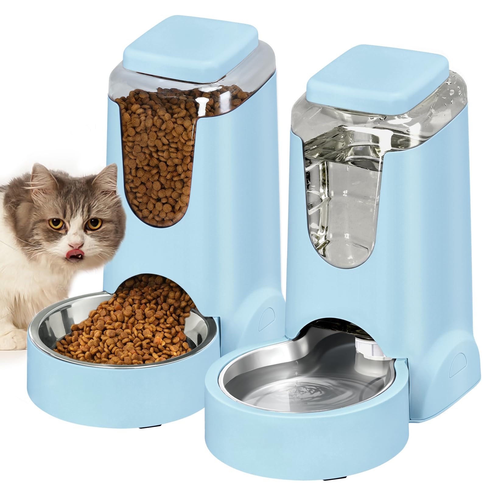 HWONMTE portable automatic cat feeder light blue front view for easy pet meals