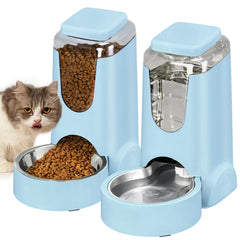 HWONMTE portable automatic cat feeder light blue front view for easy pet meals