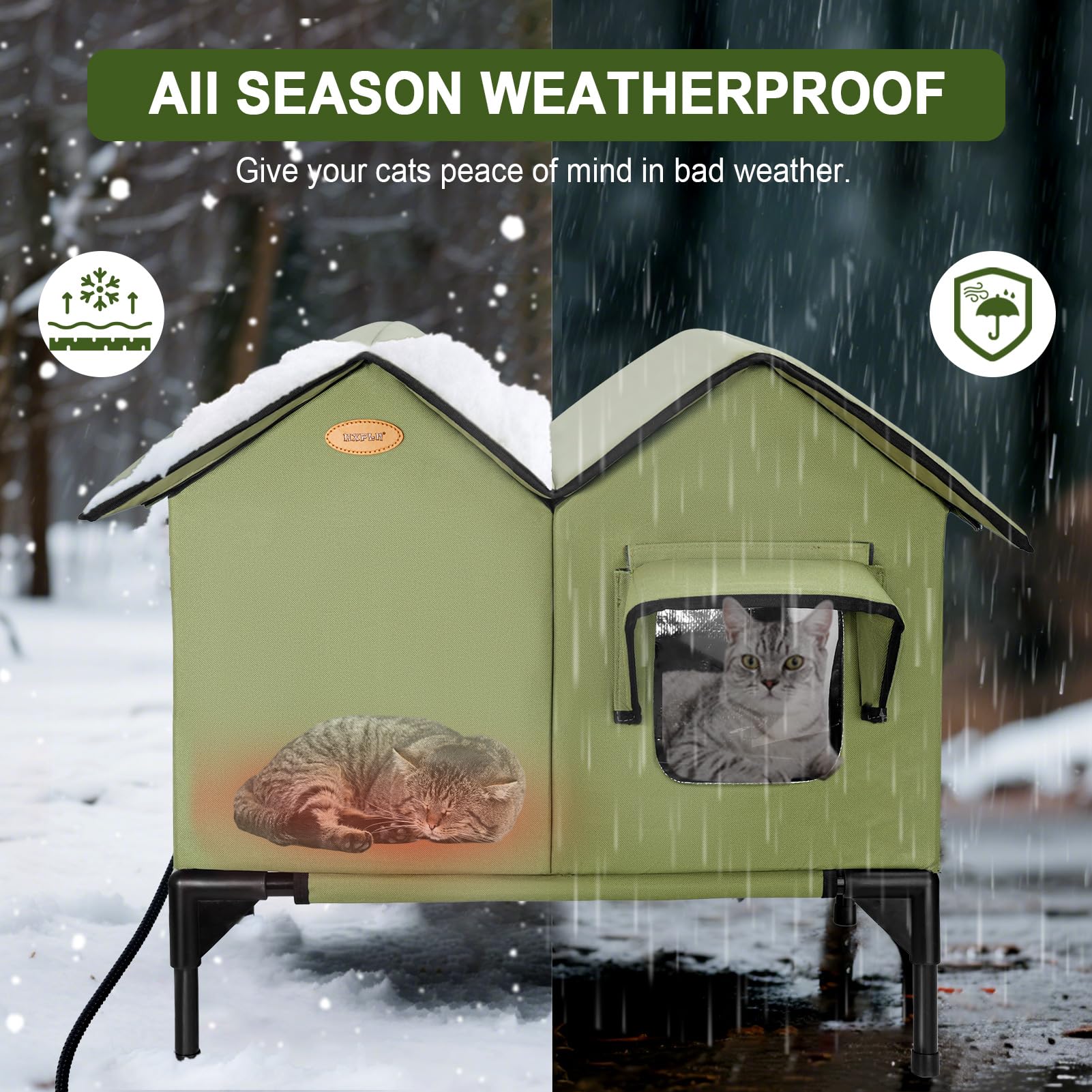 HXPLN feral cat house dual-escape-doors offers safety and quick retreat.