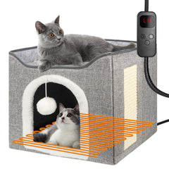 HXPLN heated cat bed 2in1 house lounge for cozy lounging and privacy.