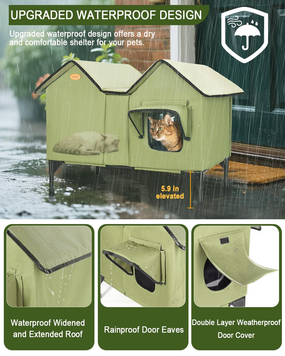 HXPLN heated cat house dual escape doors emphasize safety and escape options