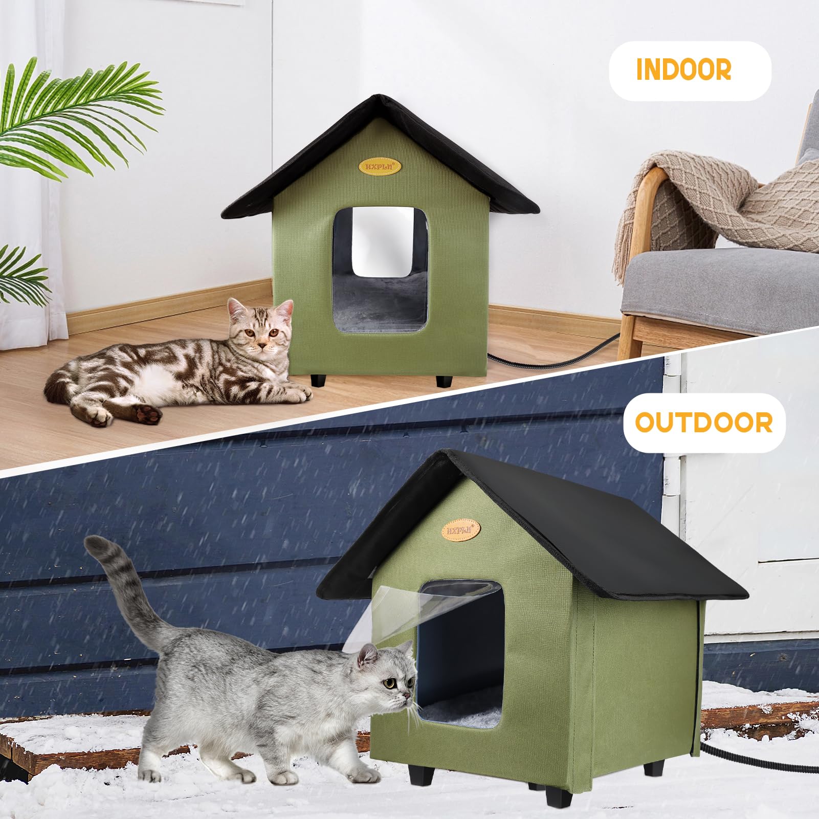 HXPLN heated cat house interior with heating pad demonstrates cozy warmth for feral cats