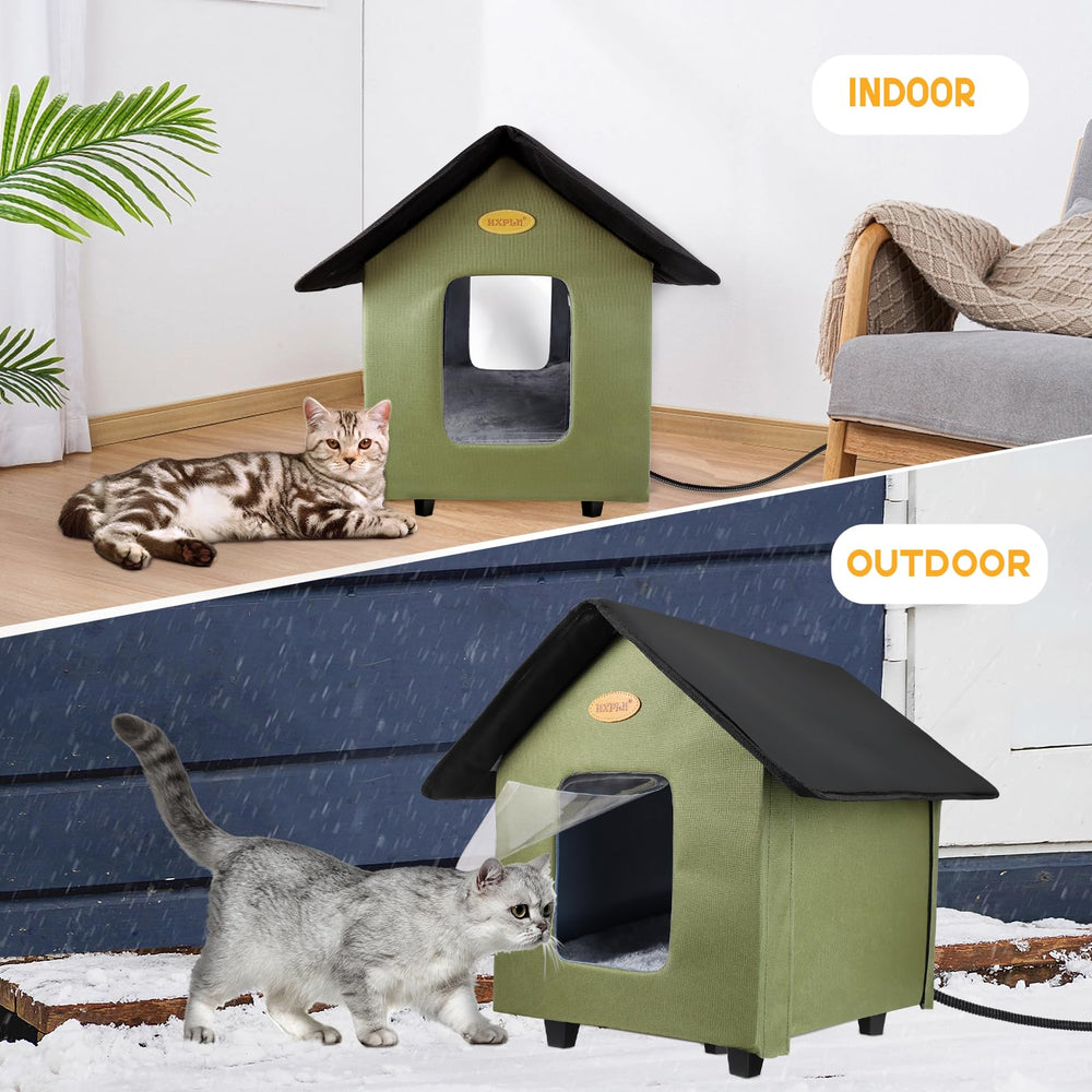 HXPLN heated cat house interior with heating pad demonstrates cozy warmth for feral cats