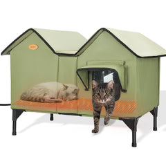 HXPLN heated cat house front view shows weatherproof shelter for outdoors