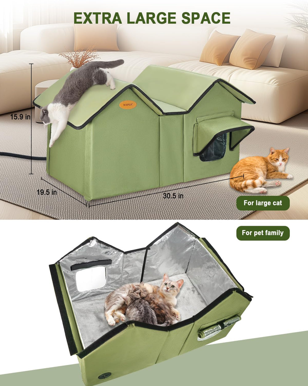 HXPLN heated cat house elevated base protects from cold and moisture