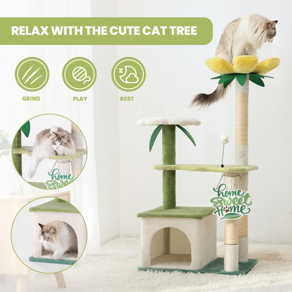 HYABI avocado cat tree plush ball engages interactive play