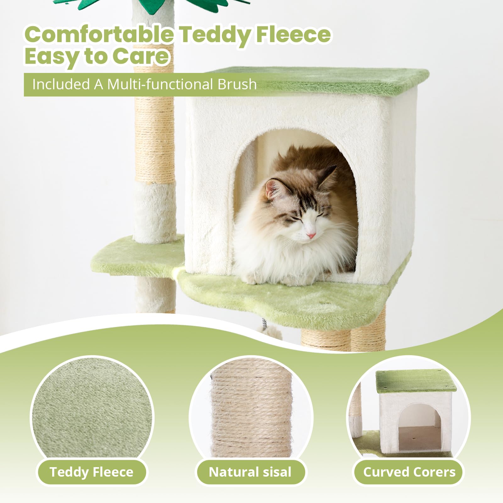 HYABI avocado flower cat tree plush ball encourages play and interactive enrichment.