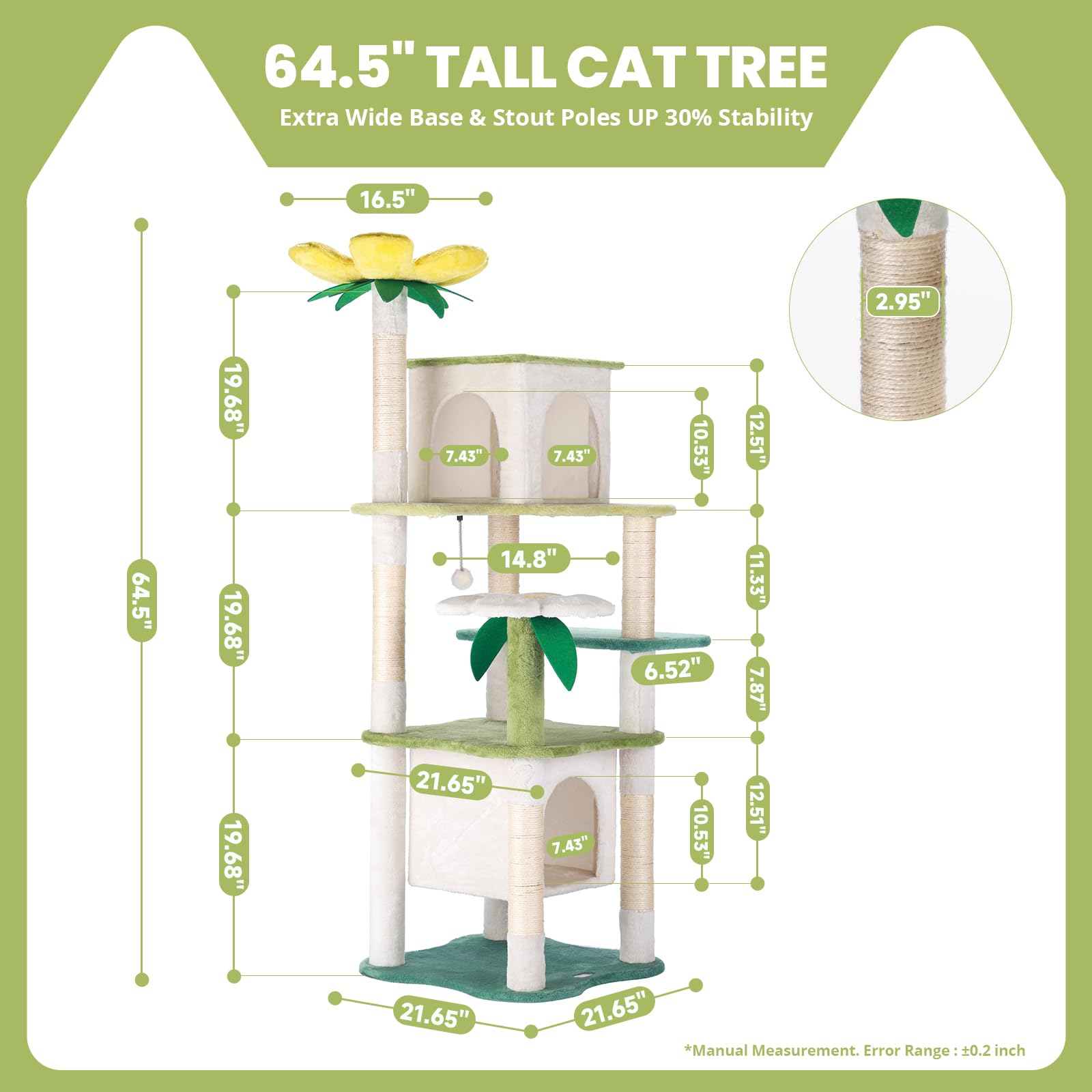 HYABI avocado flower cat tree top perch offers elevated lookout and safe resting space.