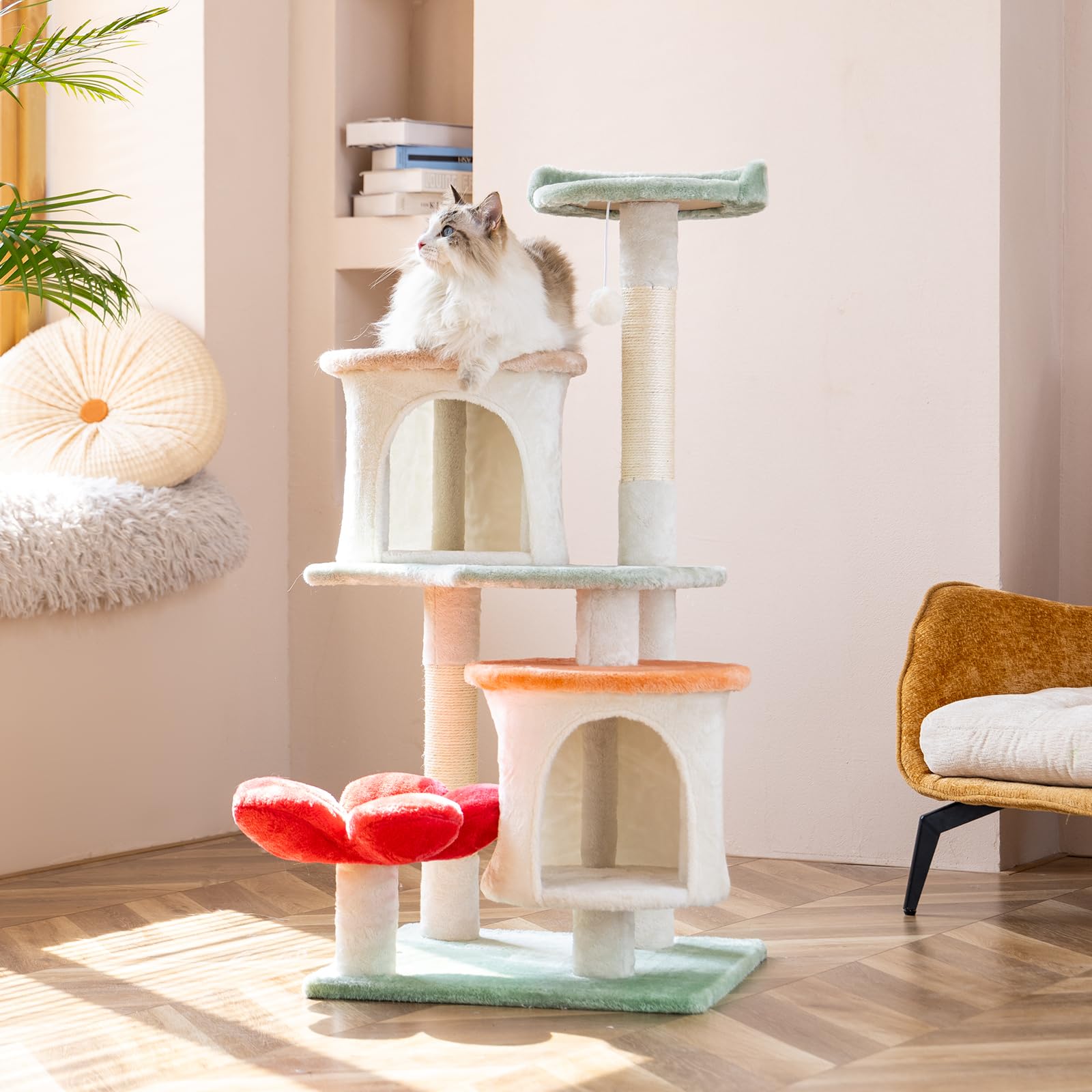 HYABI Flower Cat Tree Tower with multiple levels for climbing and lounging.
