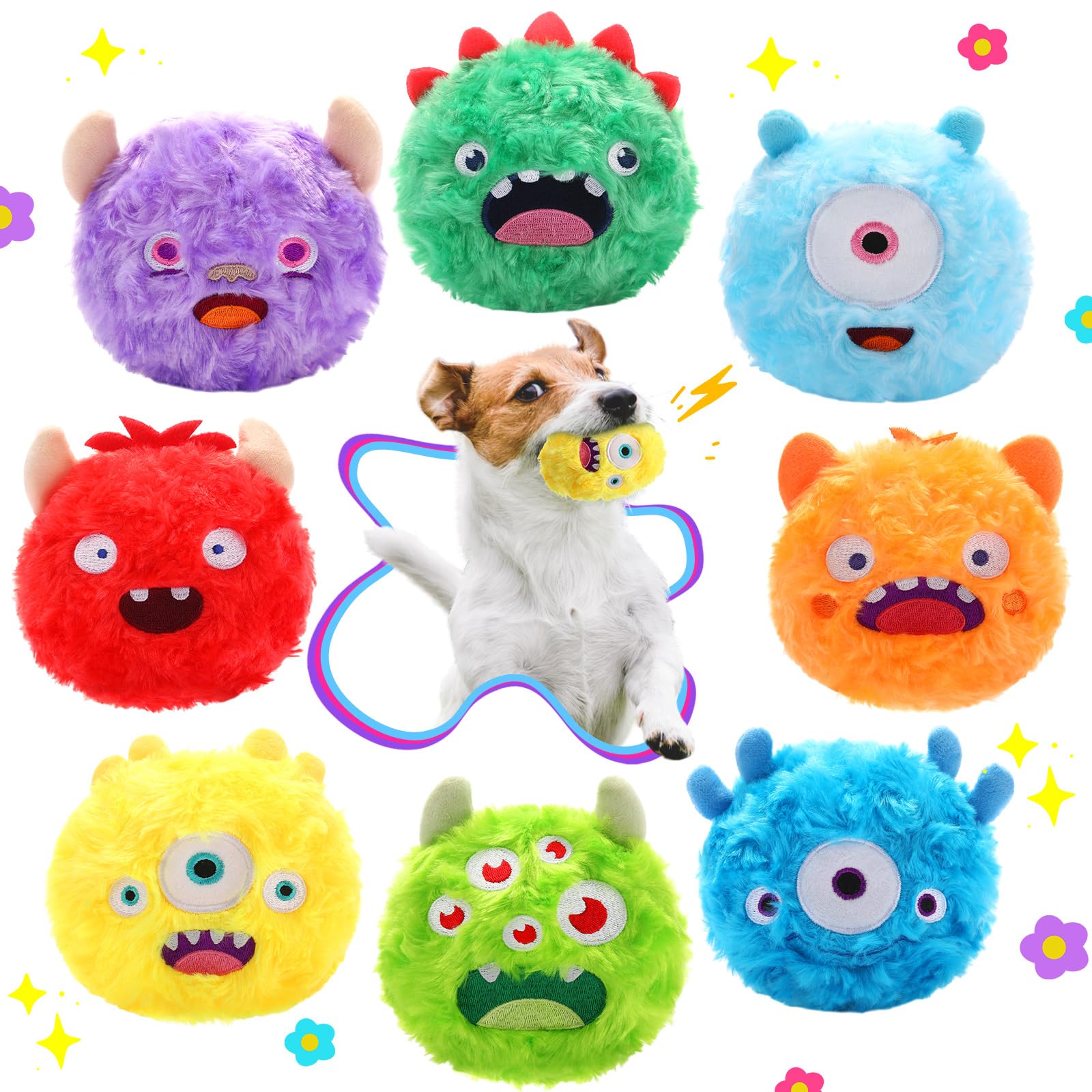 HyDren 8-pack Christmas plush ball toy for interactive play with vibrant squeaker details