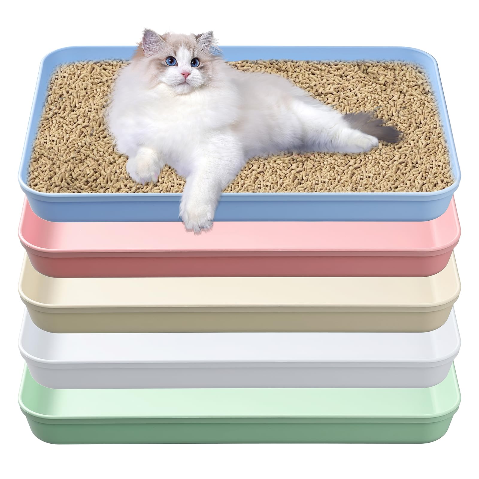 HFYZZ cat litter box 5-pack open-tray multicolor, ideal for multi-pet setups.