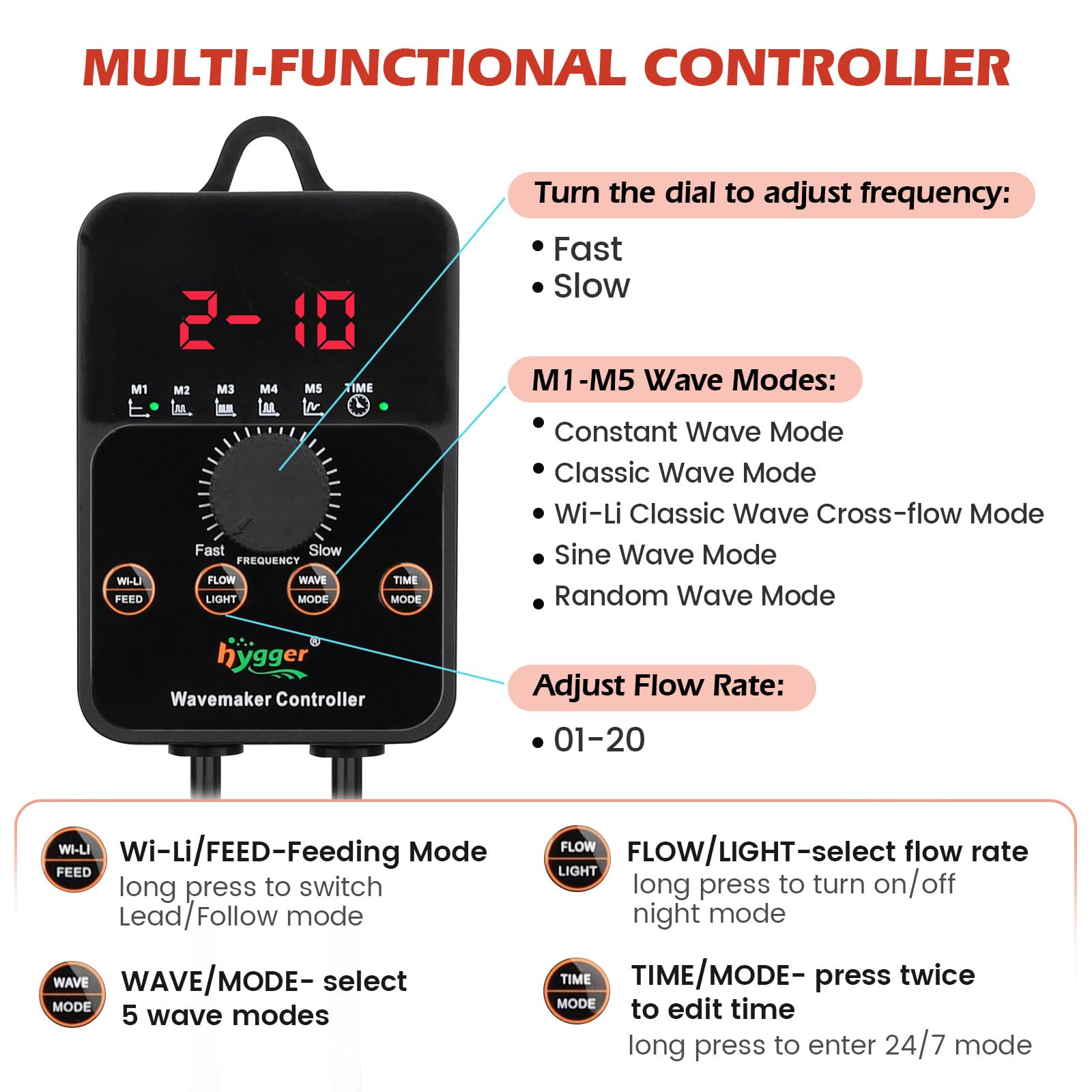 Hygger 2300 GPH max flow ideal for 32-150 gallon tanks with strong, natural currents.