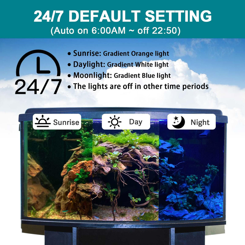 Hygger 24/7 mode full-spectrum emission captures vibrant colors for fish viewing