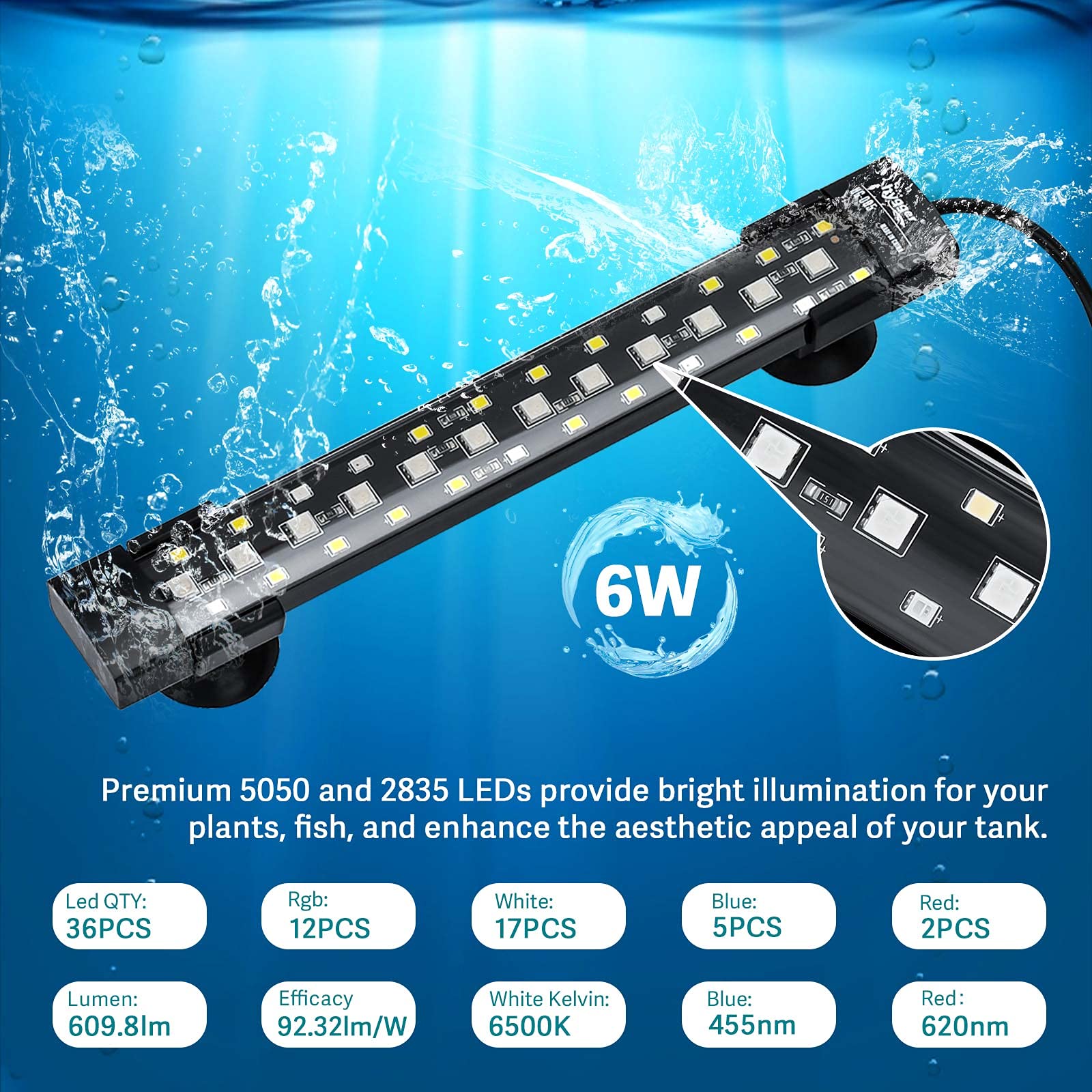 hygger 24/7 mode light in-tank illumination highlighting fish and plants.