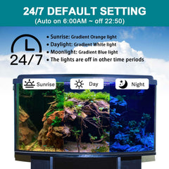 hygger 24/7 mode light underwater shot reveals submersible use with soft glow.
