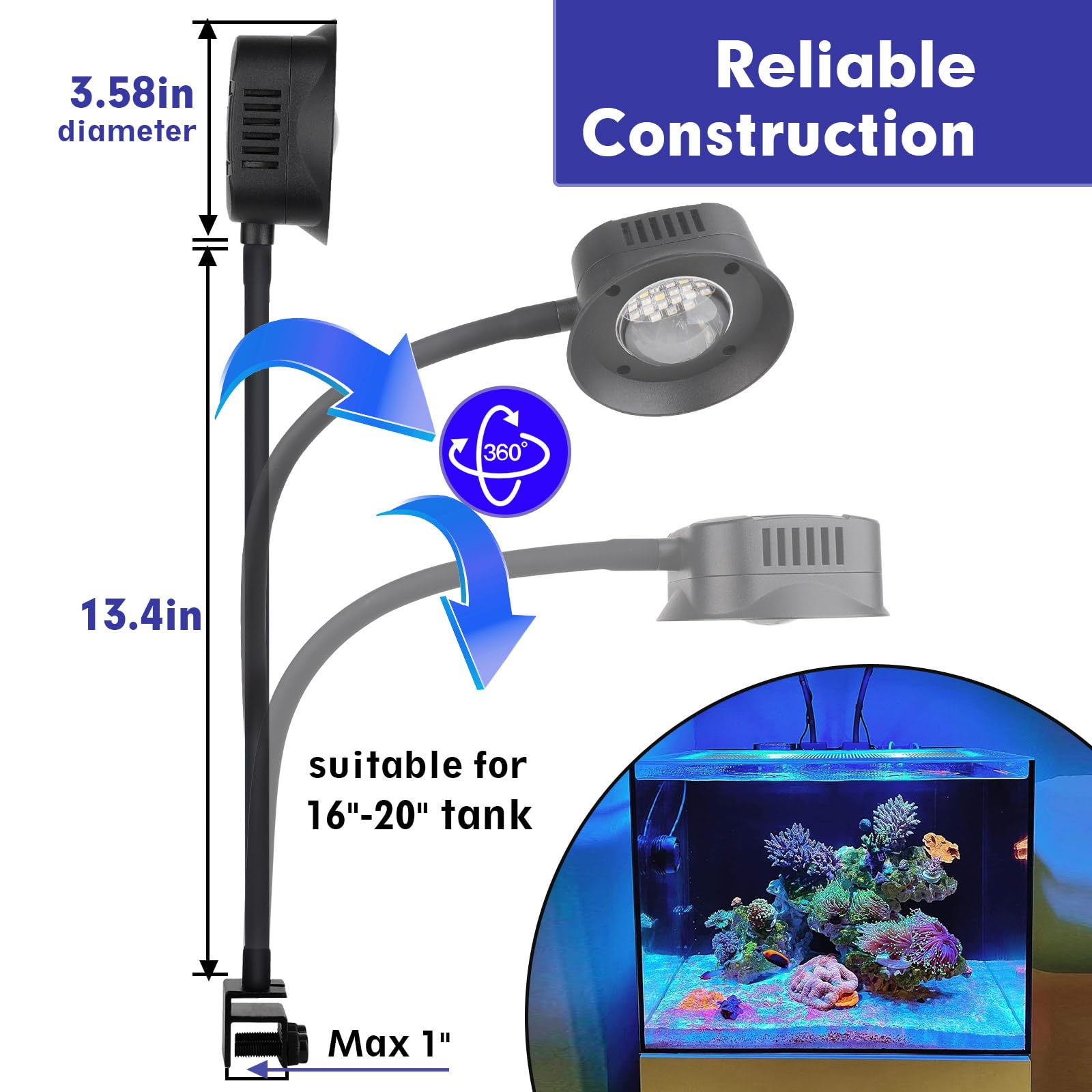 hygger reef light cover with 36W power boosts coral color and growth potential