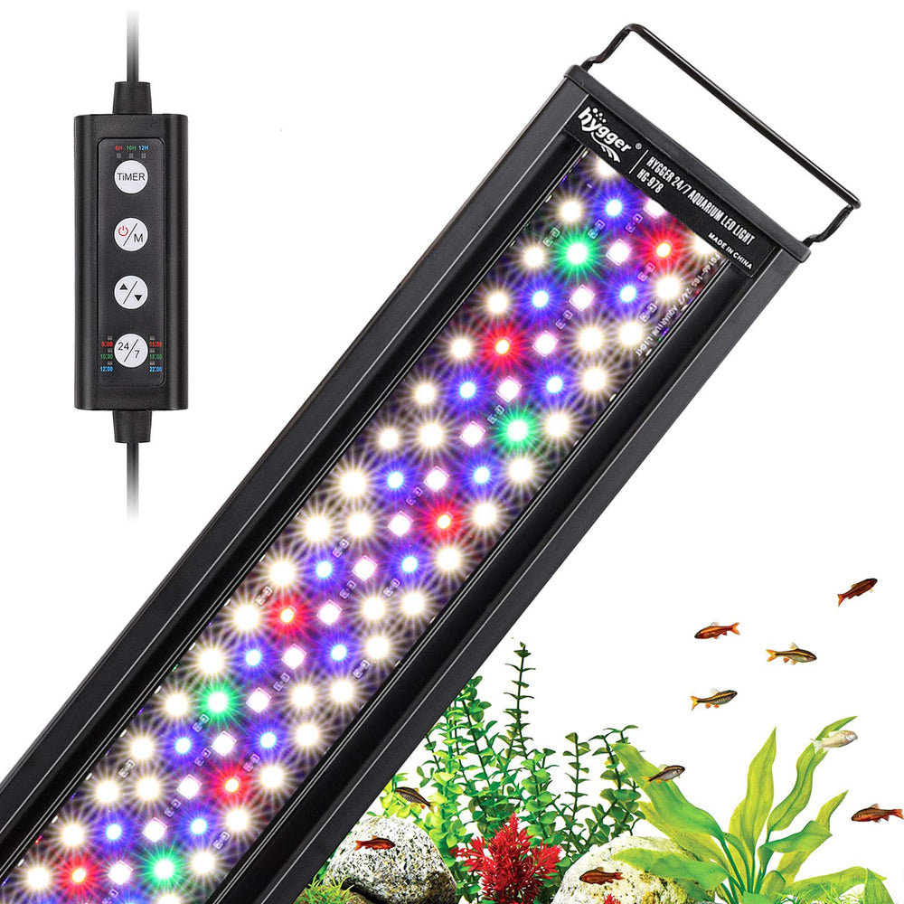 Hygger 26W LED light, front view, enhances planted-tank growth with adjustable spectrum.
