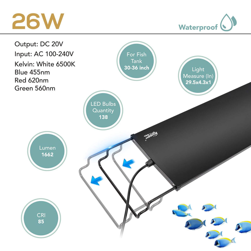 Hygger 26W LED light heat-dissipation design keeps components cool and water-safe.
