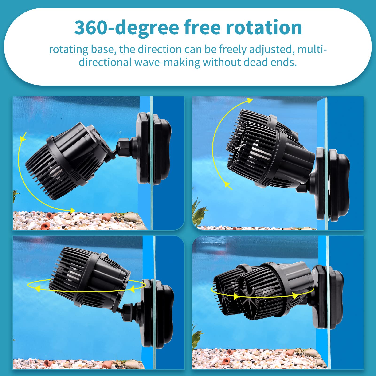 Hygger 360-degree adjustable head enabling flexible water movement.