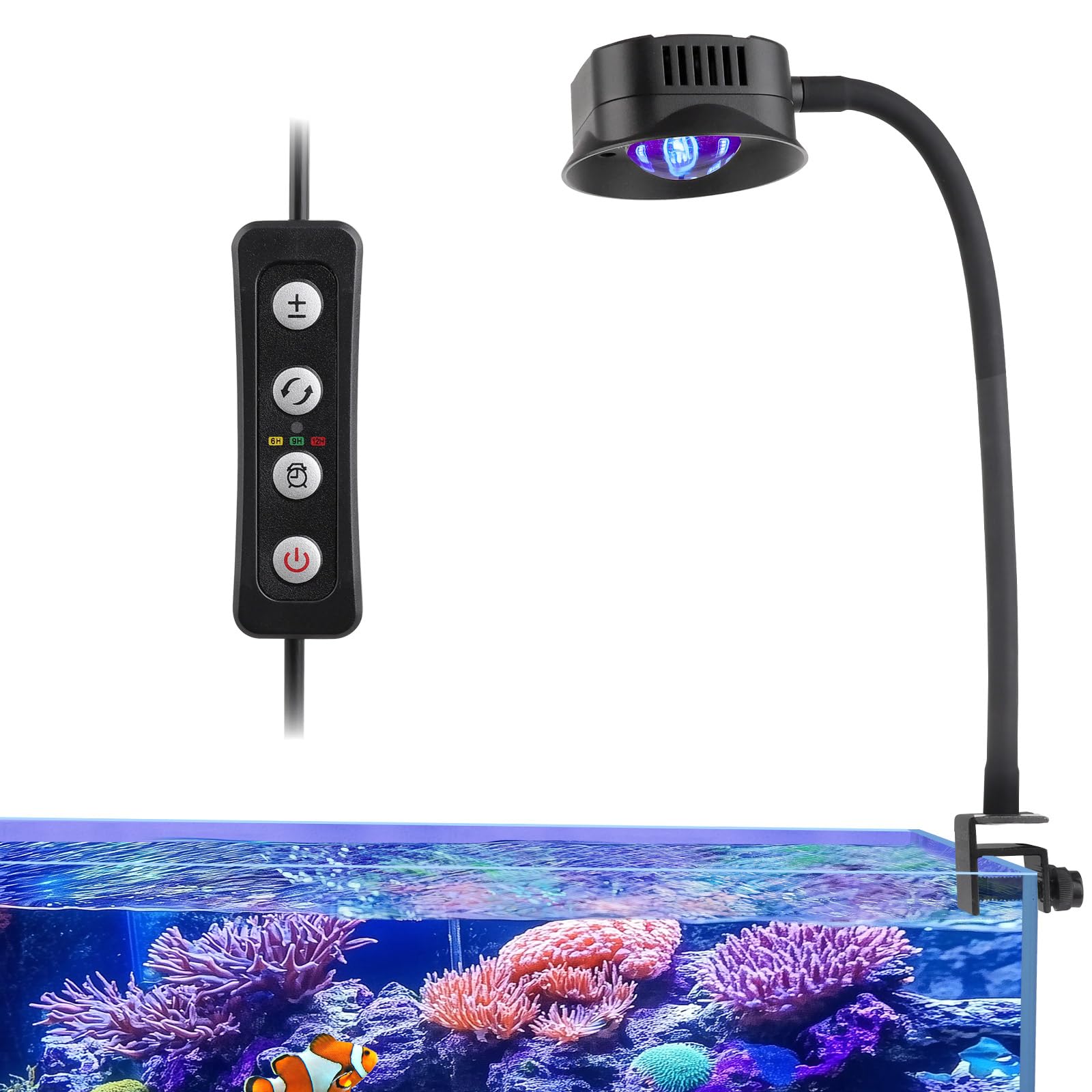 hygger 36W saltwater aquarium light front view highlights reef spectrum for vibrant corals