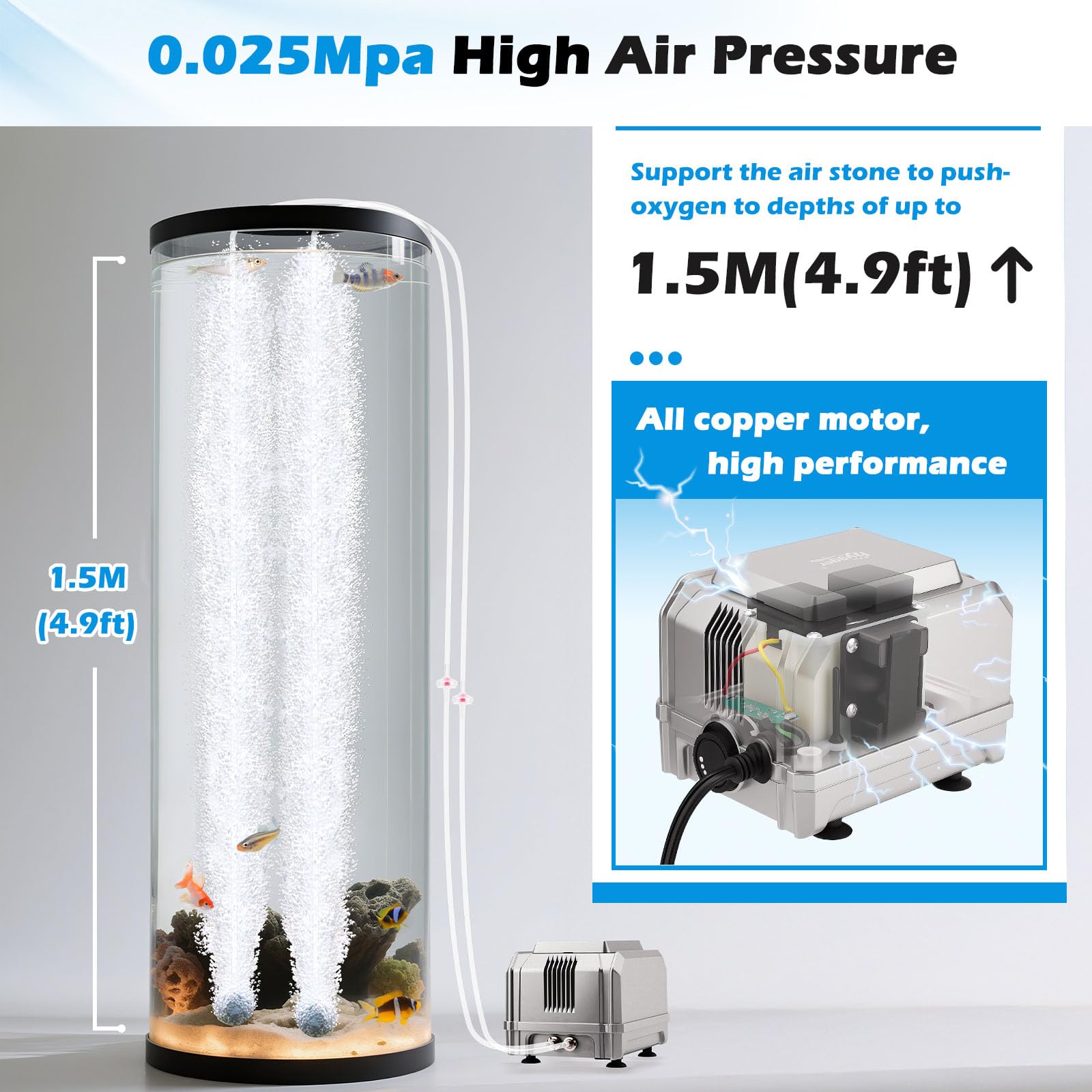 Hygger 5W aquarium air pump kit included with stones tubing and valves