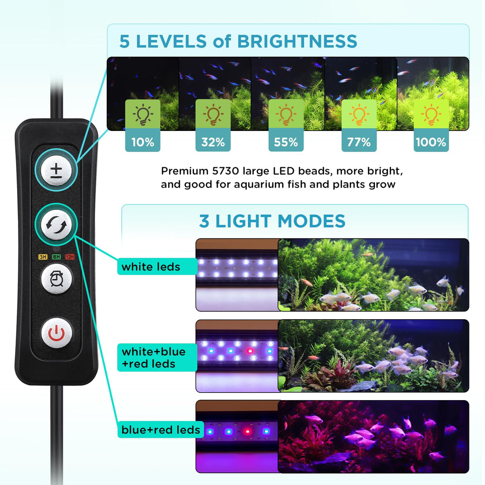 hygger 7W brightness and timer options provide adaptable day-night lighting.