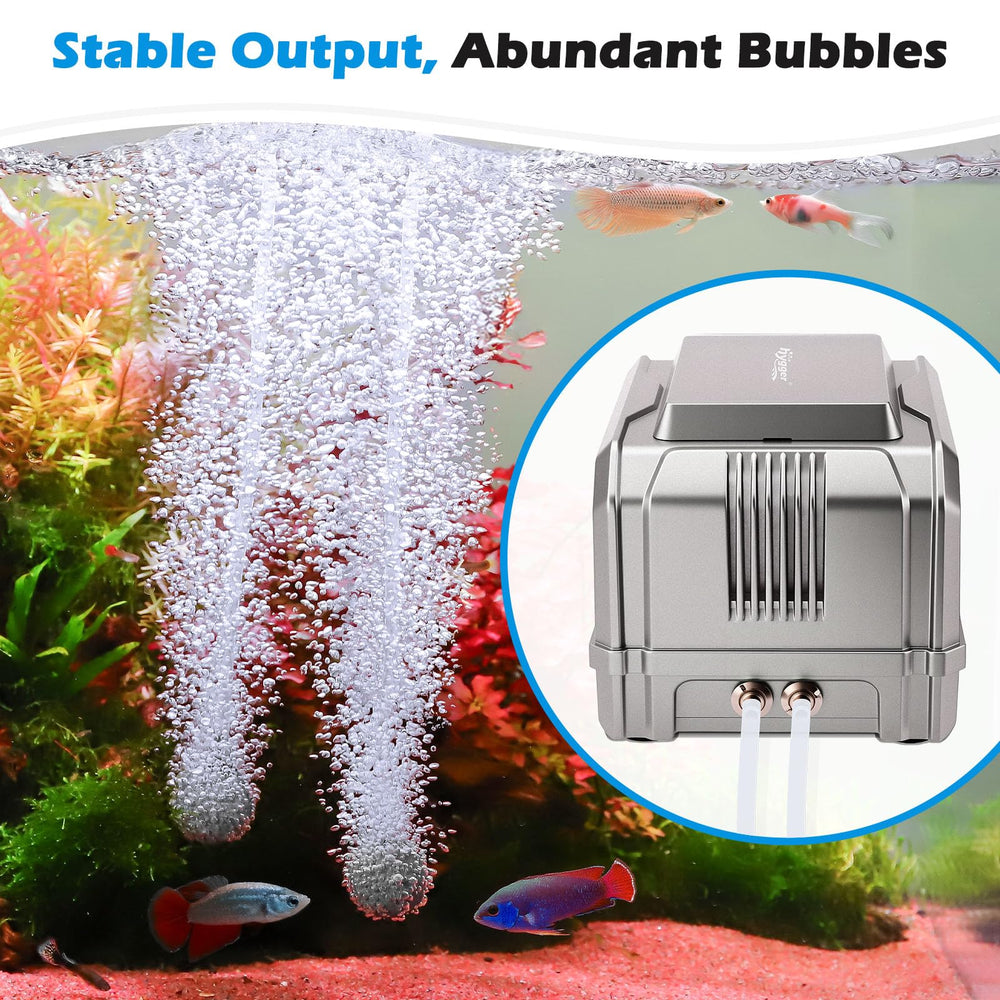 Hygger 8W aquarium air pump with dual outlets for versatile multi-tank aeration.
