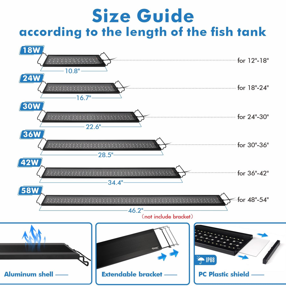 hygger Advanced Remote Light fits 18-24 inch tanks with slim profile and heat-dissipating shell.