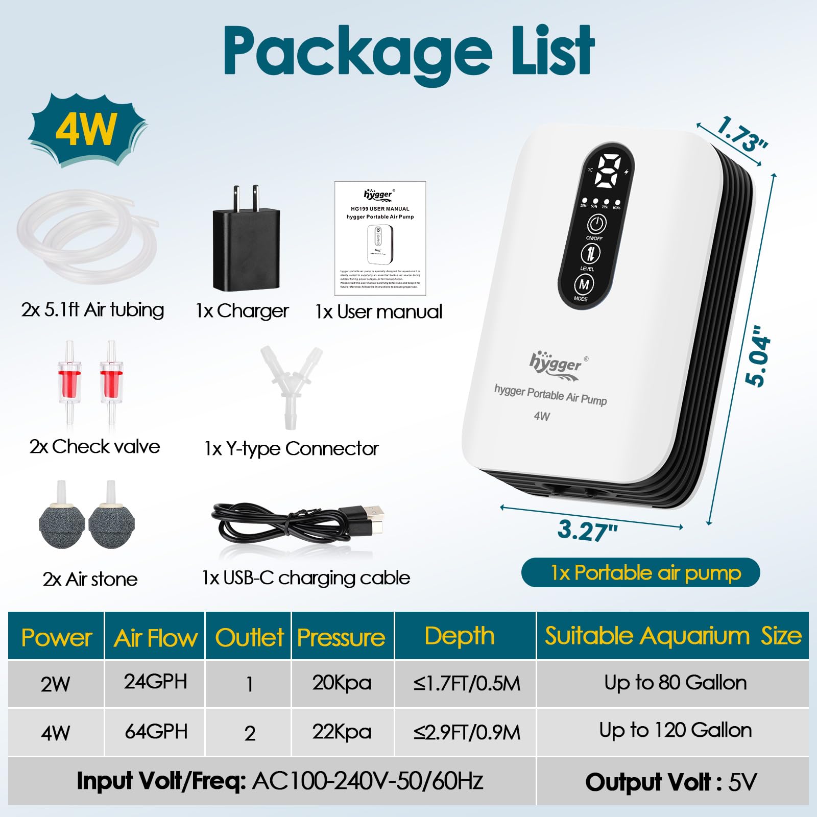 hygger battery-powered air pump included accessories support quick setup