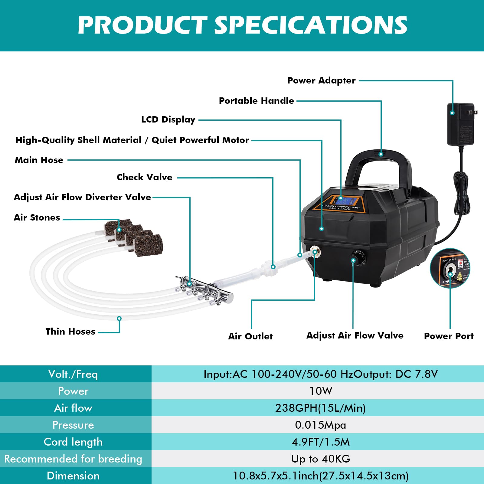 hygger air pump kit includes hoses, air stones, and check valve for quick setup.