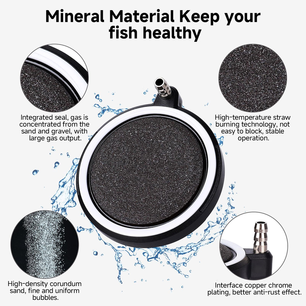 Hygger air stone 4x4 close-up shows dense bubbles for efficient aeration.