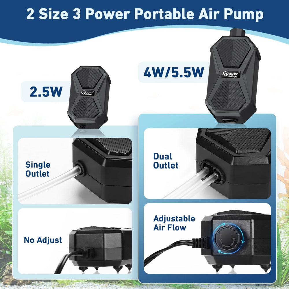 Hygger air stone connected to pump enhances aquarium aeration.