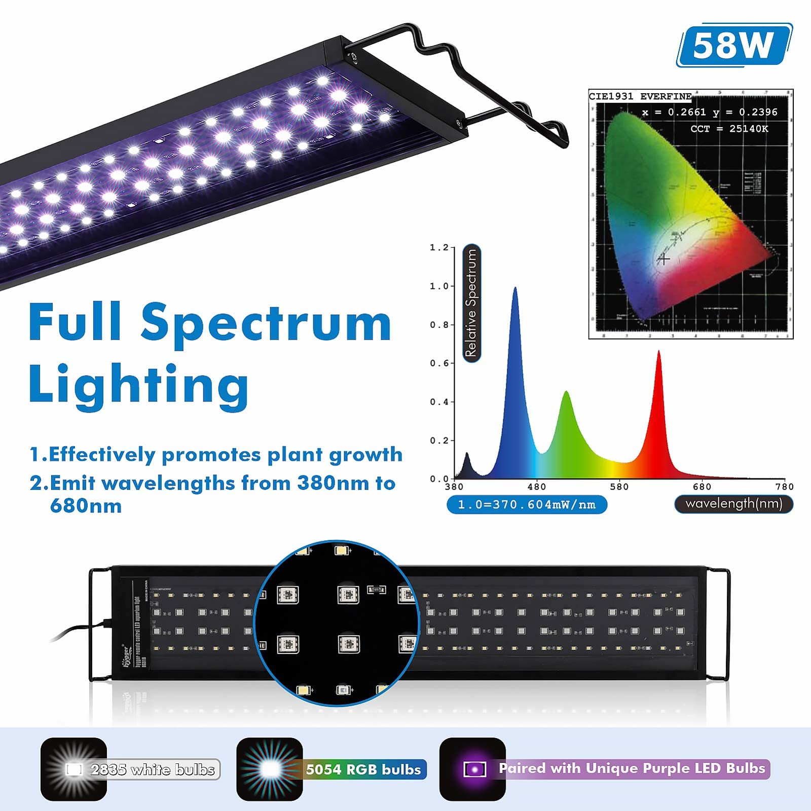 hygger aluminum shell aquarium light with heat dissipation for stable operation