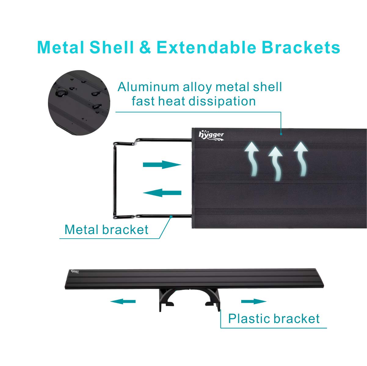Hygger aluminum shell provides durable heat-dissipating design for long life.