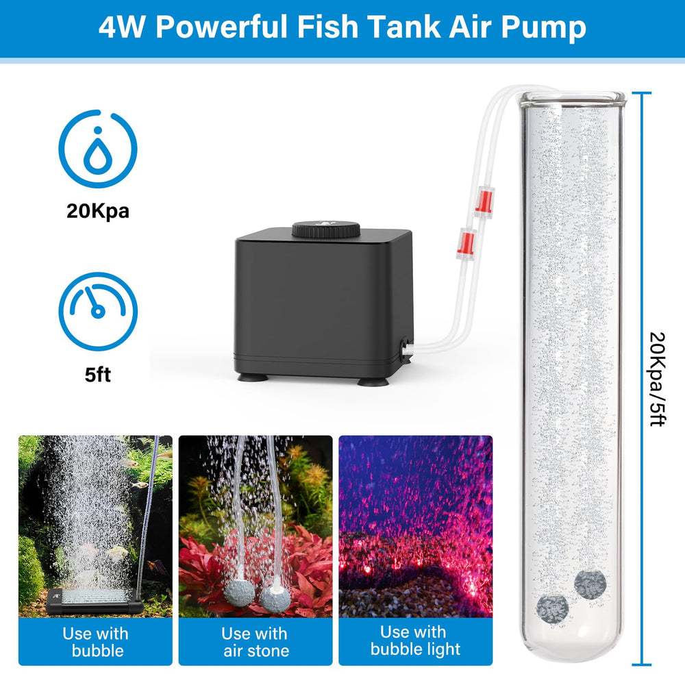 Hygger aquarium air pump with included tubing and check valves for easy setup.