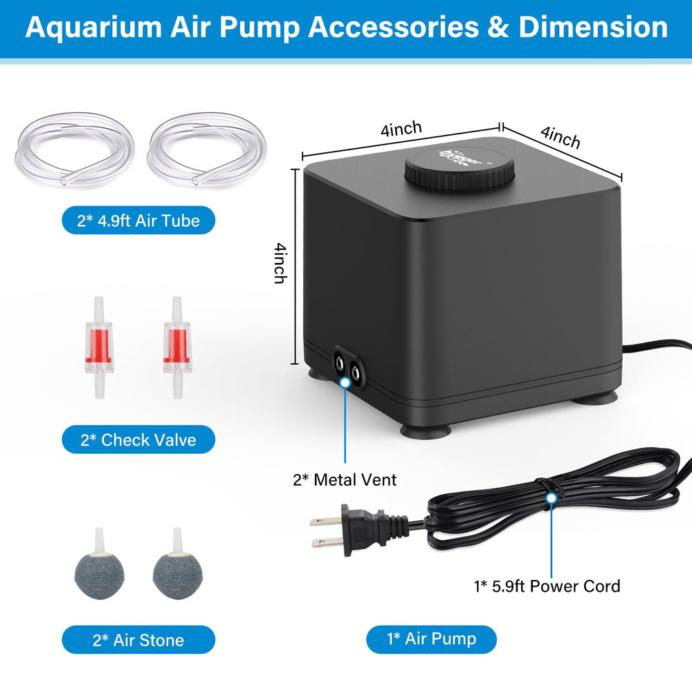 Hygger silent aerator operates at up to 35 dB for peaceful rooms.