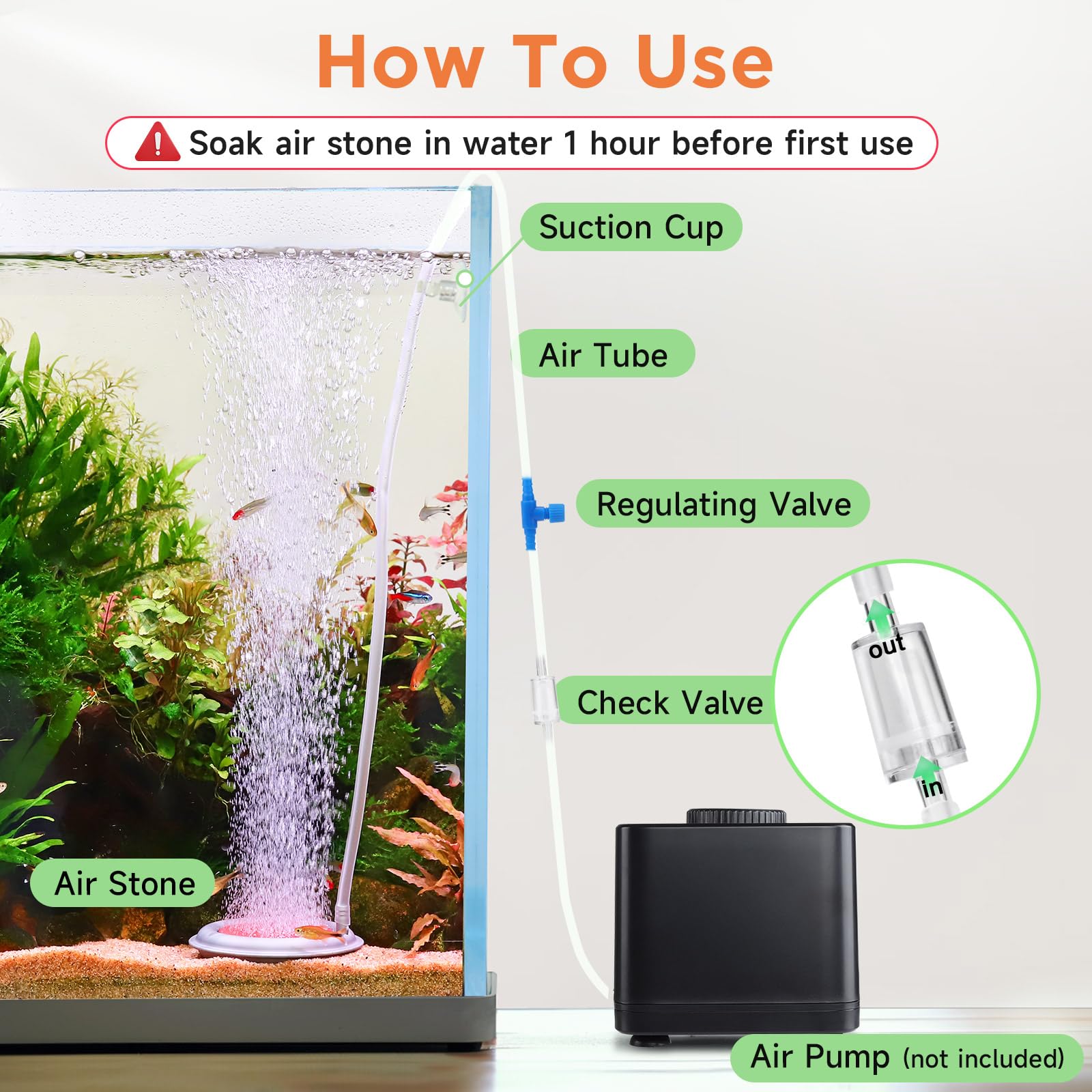 Hygger air stone kit with tubing and valve for easy setup
