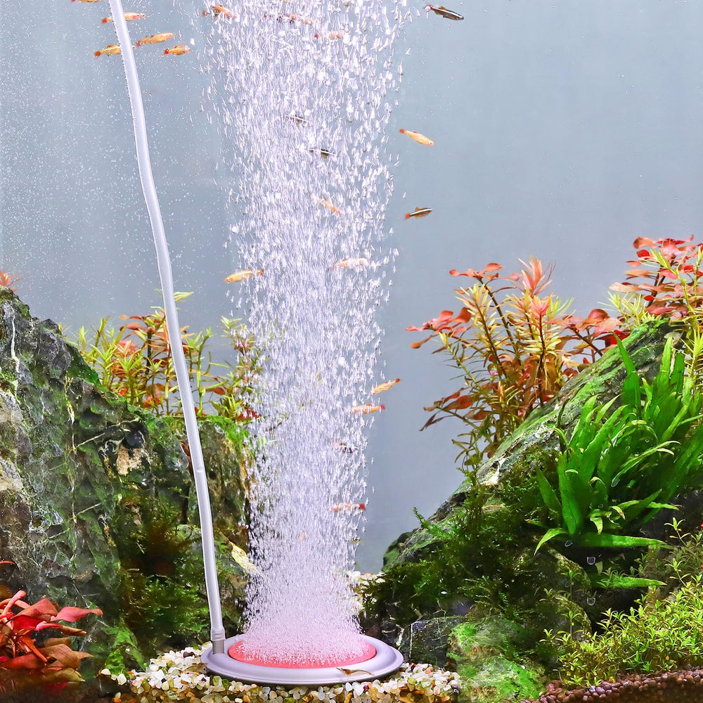 Hygger round 3.4-inch aquarium air stone delivering gentle mist bubbles for oxygenation