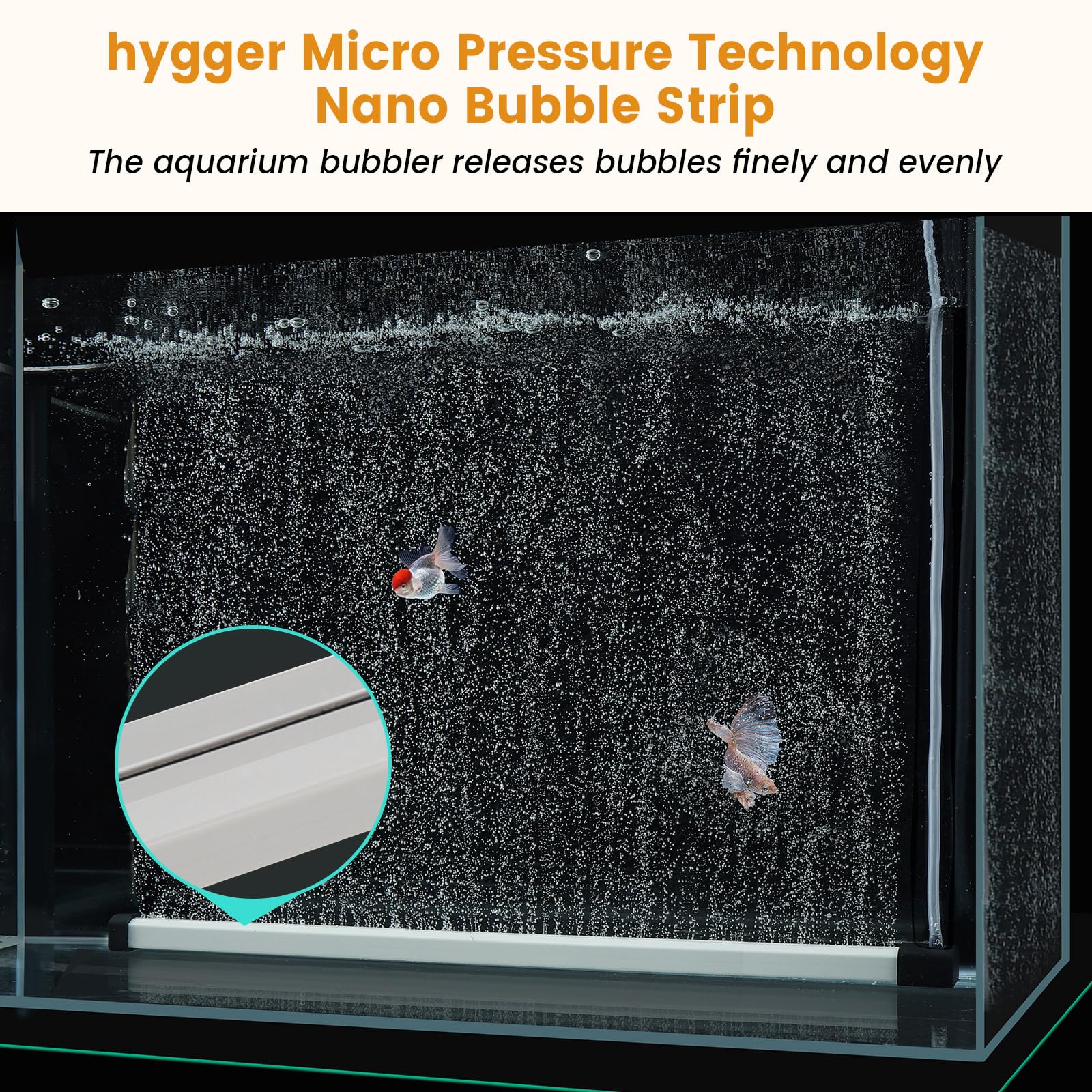 Hygger Bubble Strip side view demonstrates submerged setup and even air distribution