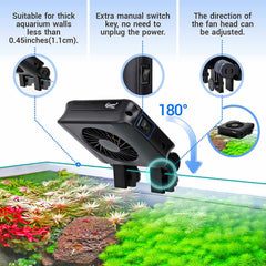 Adjustable-angle fan head allows precise airflow to your tank area.