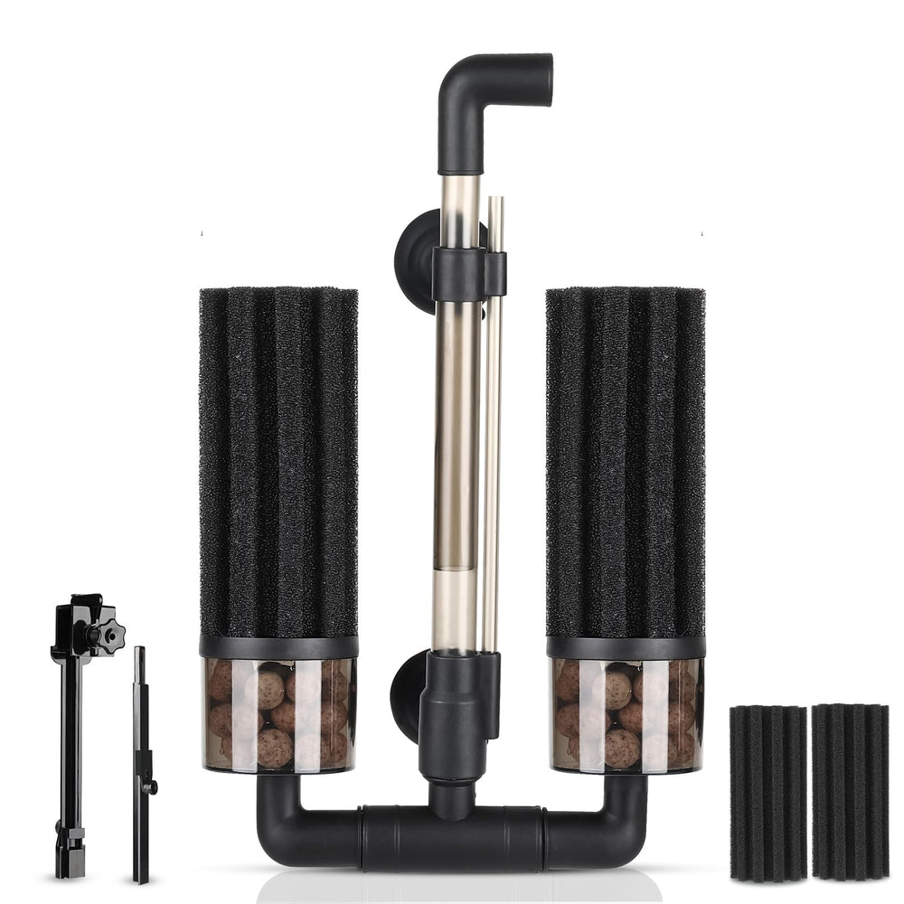 Hygger aquarium double sponge filter with extendable clip for versatile mounting and quick setup.
