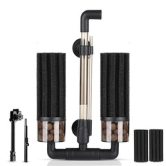 Hygger aquarium double sponge filter with extendable clip for versatile mounting and quick setup.