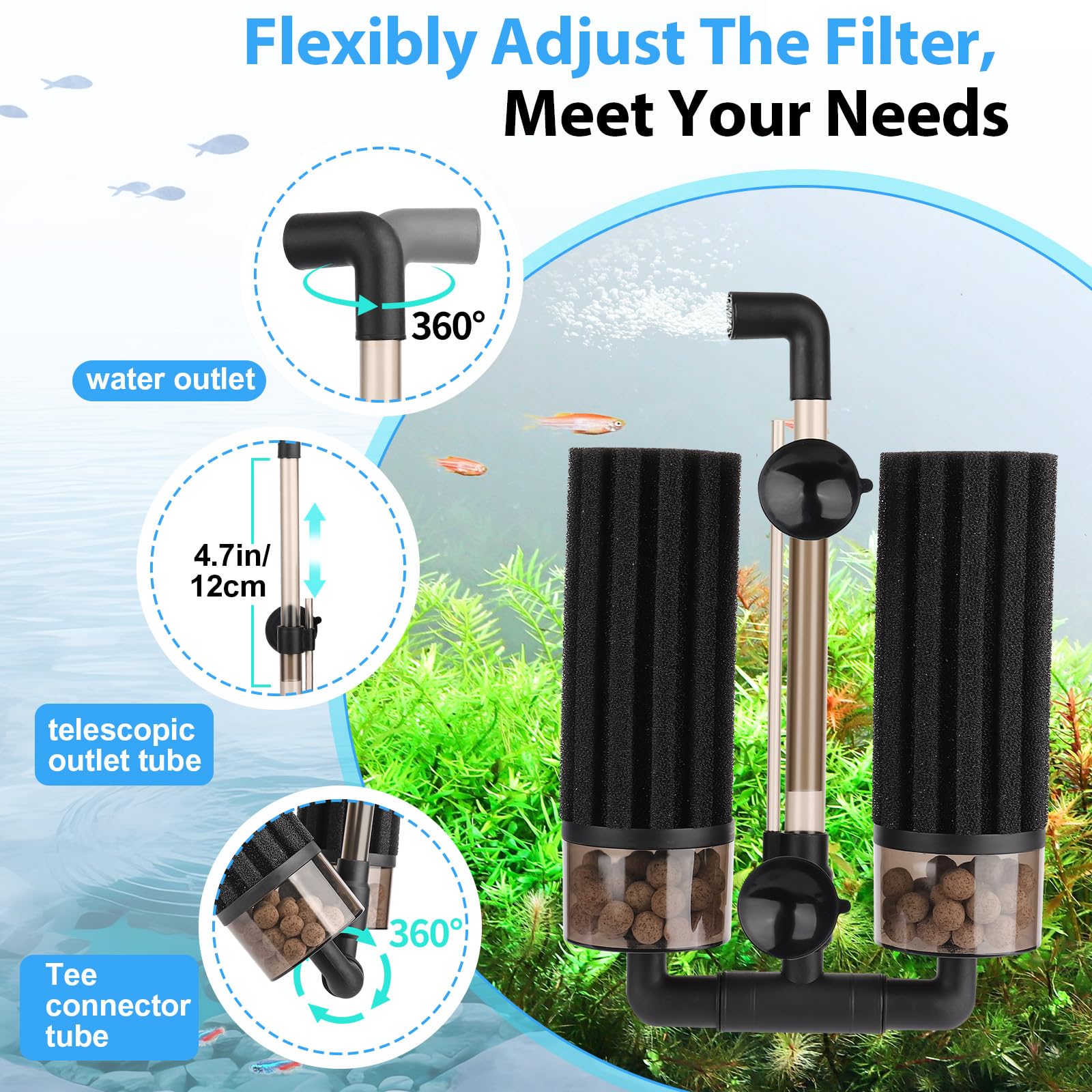 Hygger filter outlet rotation adjustable for flexible water flow in tanks