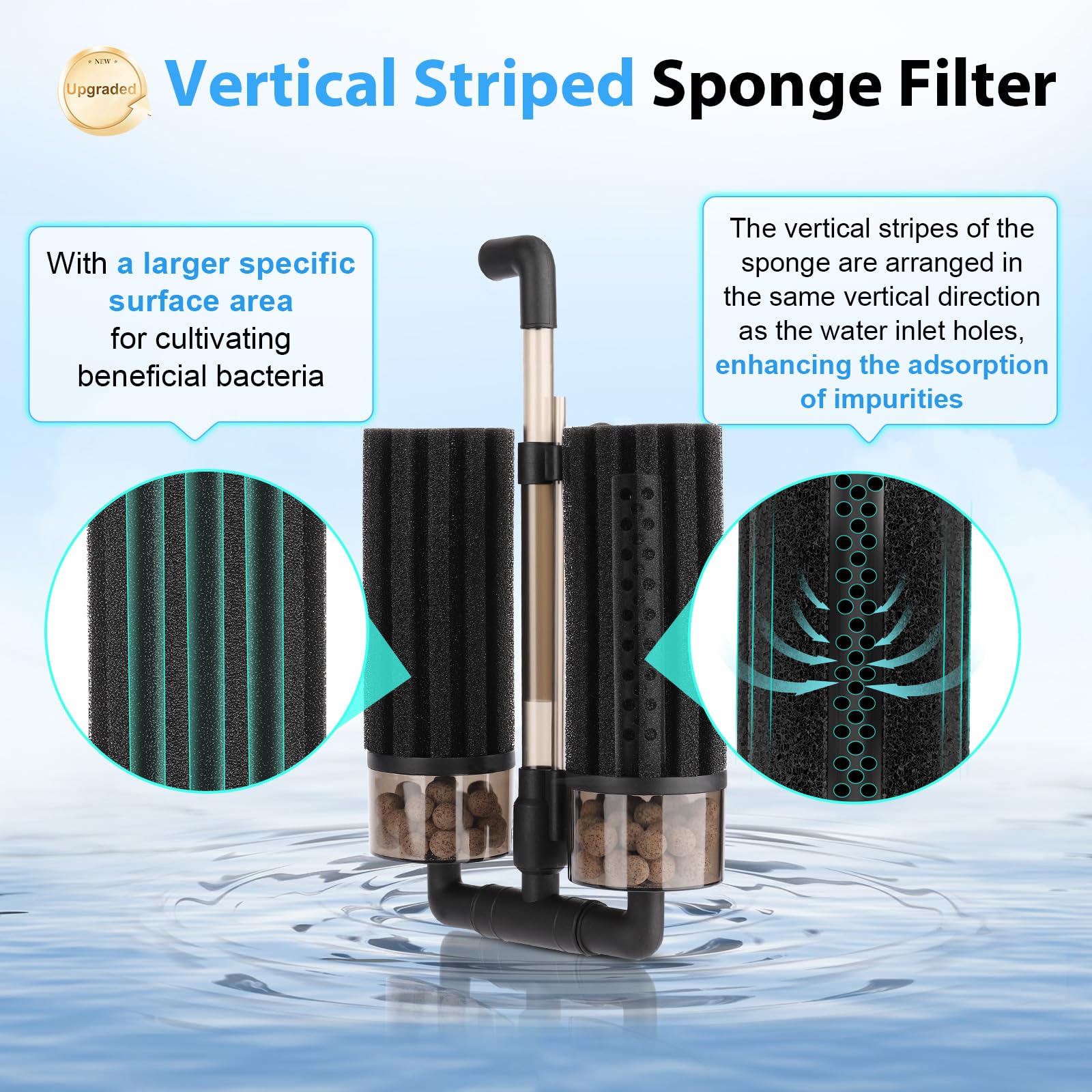 Hygger vertical stripes design closeup highlighting increased filtration surface area