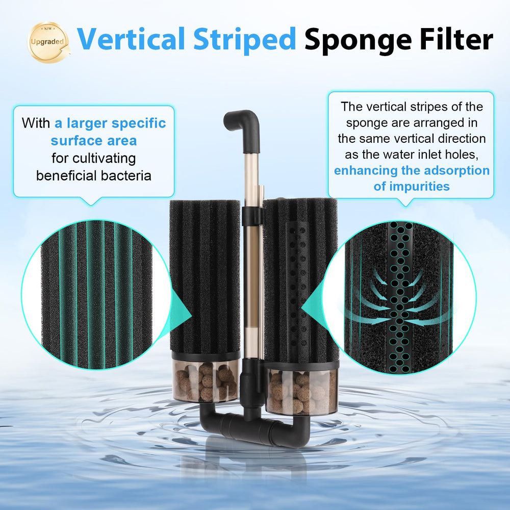 Hygger vertical stripes design closeup highlighting increased filtration surface area