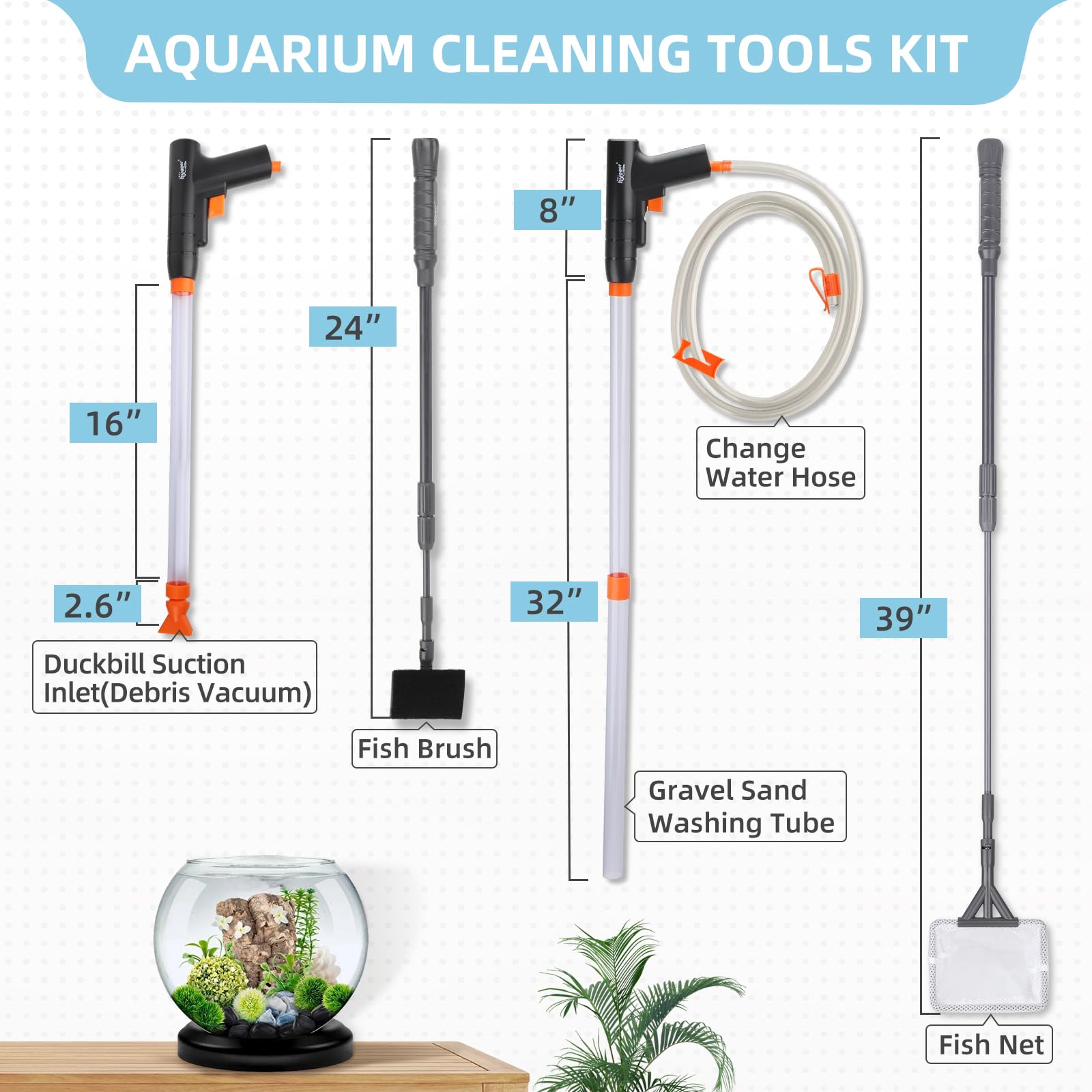 Hygger Aquarium Gravel Cleaner Kit brush for scrubbing tank walls and algae
