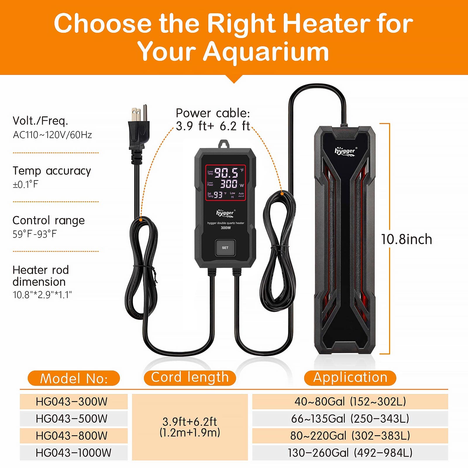 hygger aquarium heater 1000w dry protection indicator in use