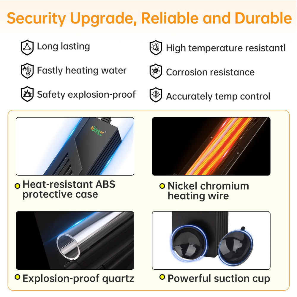 Hygger 200W temperature display and control enable precise setpoints for consistent environments.