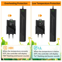 Hygger 200W in-tank view demonstrates easy, secure mounting with suction cups.