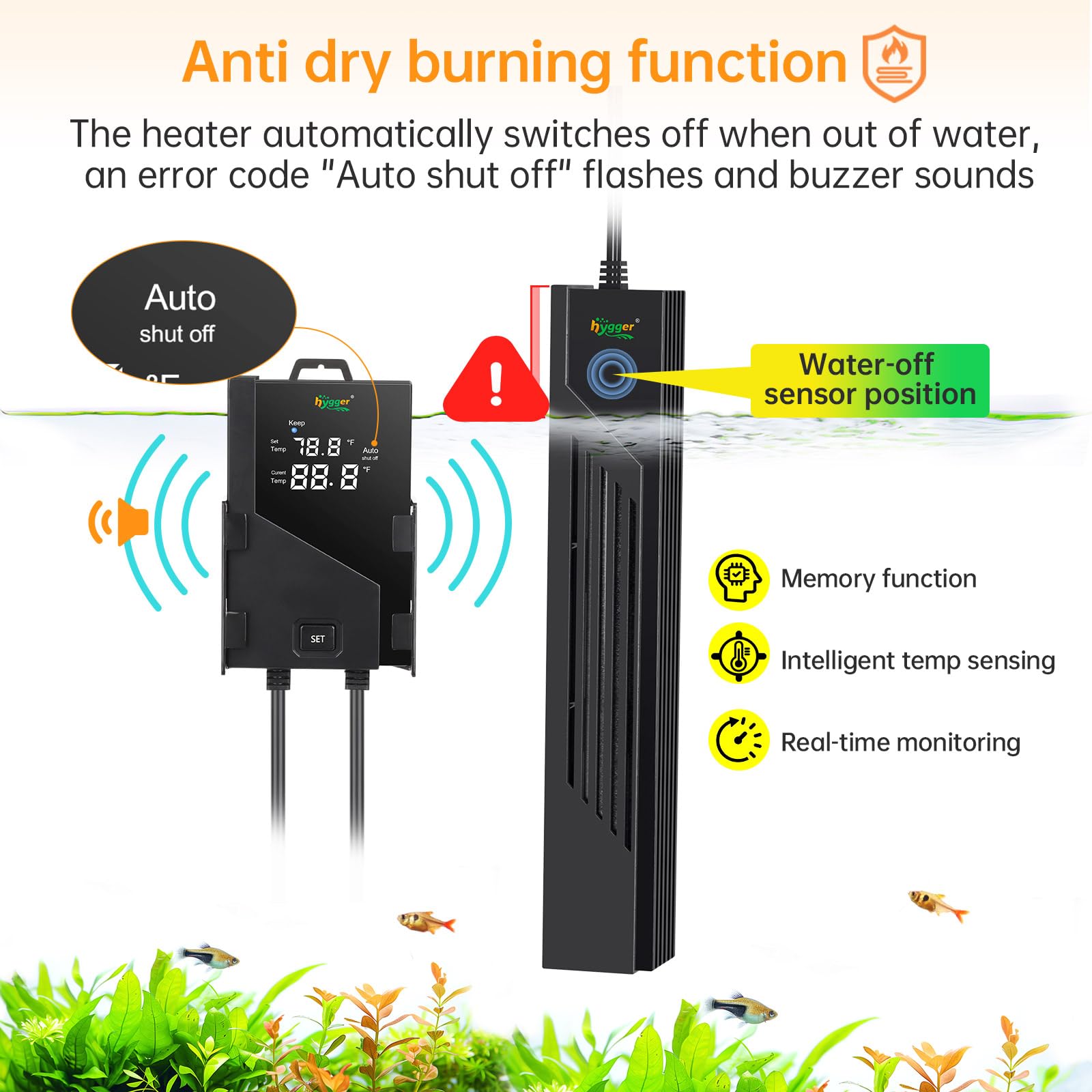 Hygger 200W with protectively enclosed glass highlights durability in aquariums.